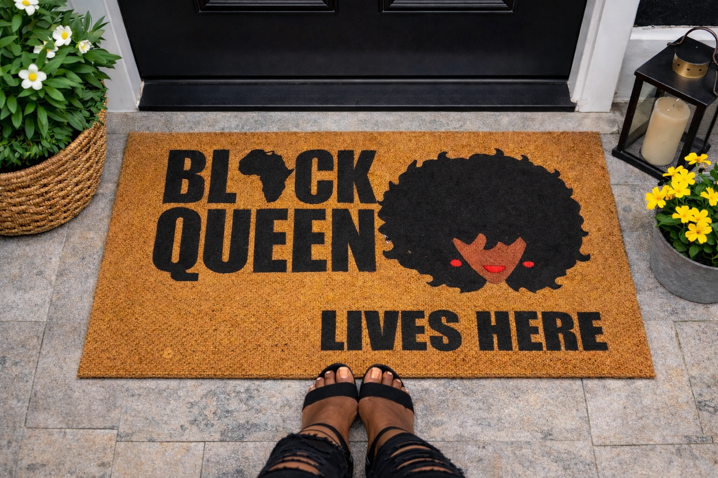 Black Queen Lives Here Doormat
