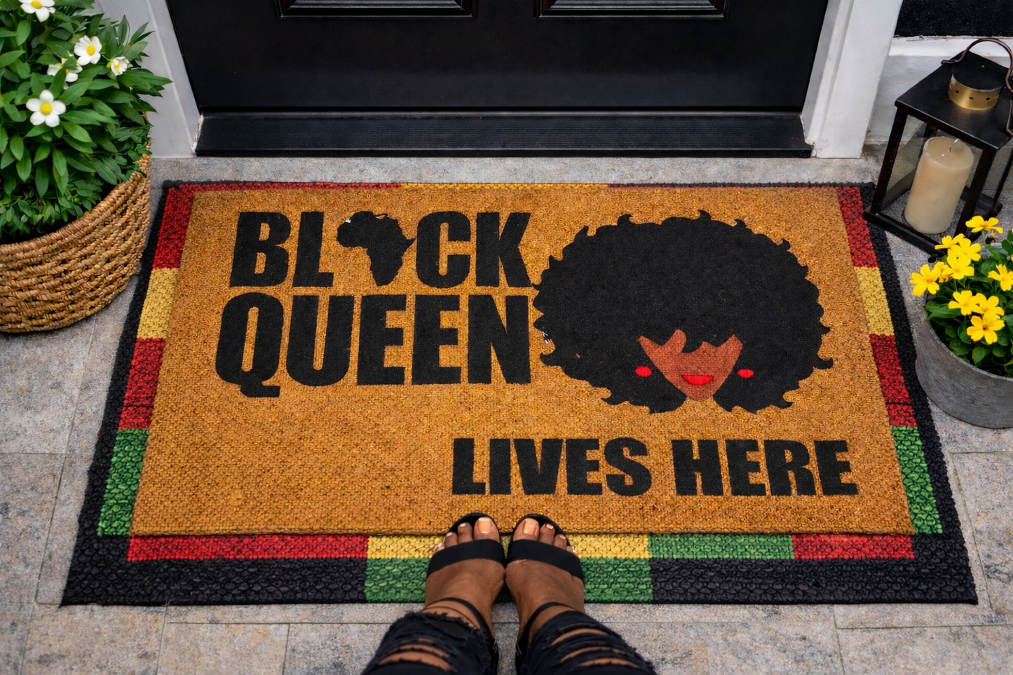Black Queen Lives Here Doormat